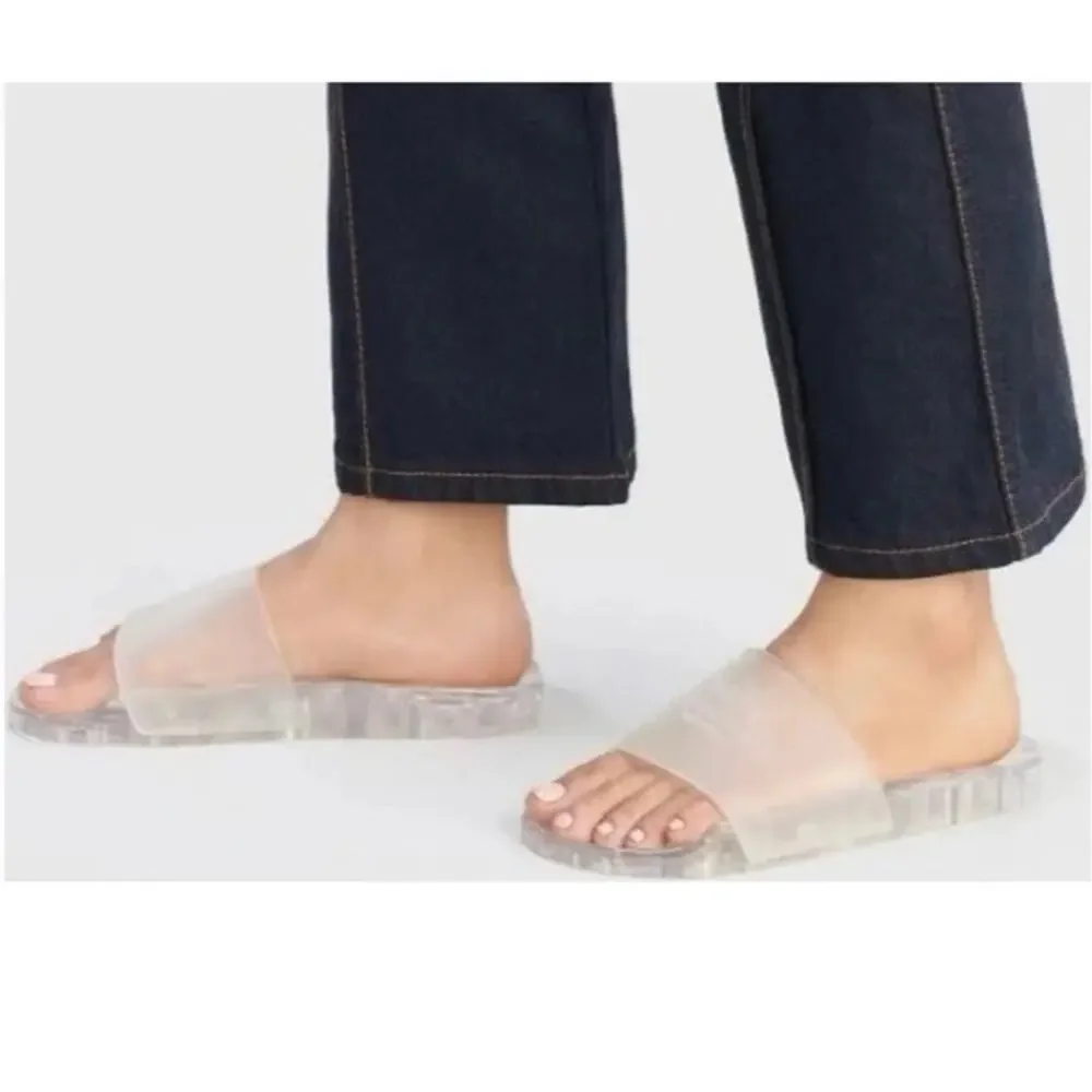 NIB Size 9B COACH Ulyssa Clear Water-Resistant Jelly Rubber Logo Slip-On Slides